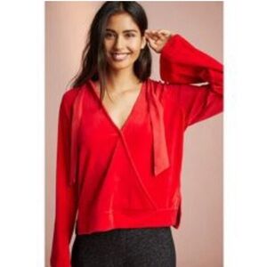 Anthropologie Saturday Sunday Red Velvet Faux Wrap Hoodie Draped Long Sleeve M